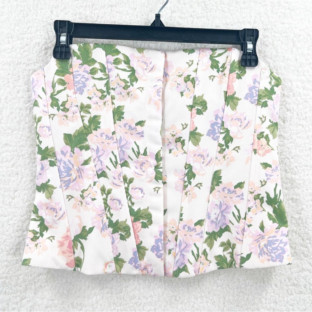 ZARA FLORAL PINK PURPLE CORSET TOP Size M NEW - Picture 3 of 10